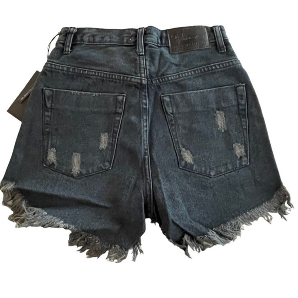 ONE Teaspoon Size 27 Fox Black High Waist Destroyed Bonita Jean Shorts - New - Picture 2 of 8